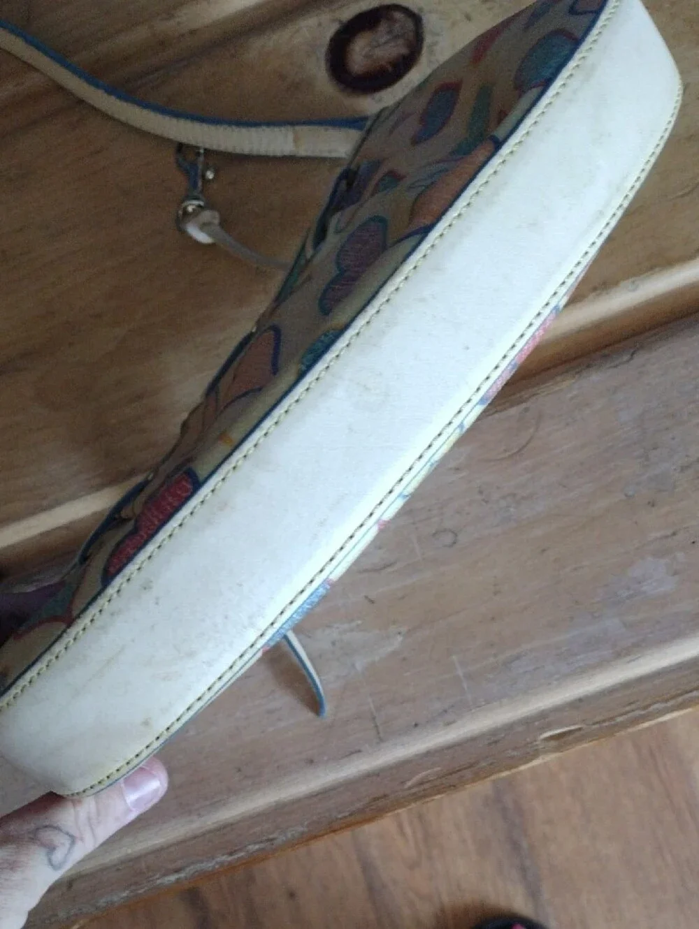 Dooney & Bourke Cream Shoulder Bag with Multicolor Heart Print